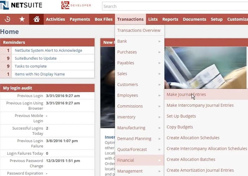 NetSuite Create Reversing Journal Entry