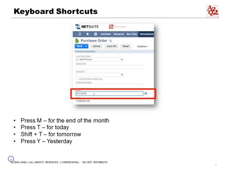 NetSuite Keyboard Shortcuts NetSuite User Tips