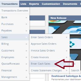 Screenshot for instructions going to enter cash sales