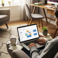 Cozy workspace with laptop and financial documents emphasizing IT General Controls